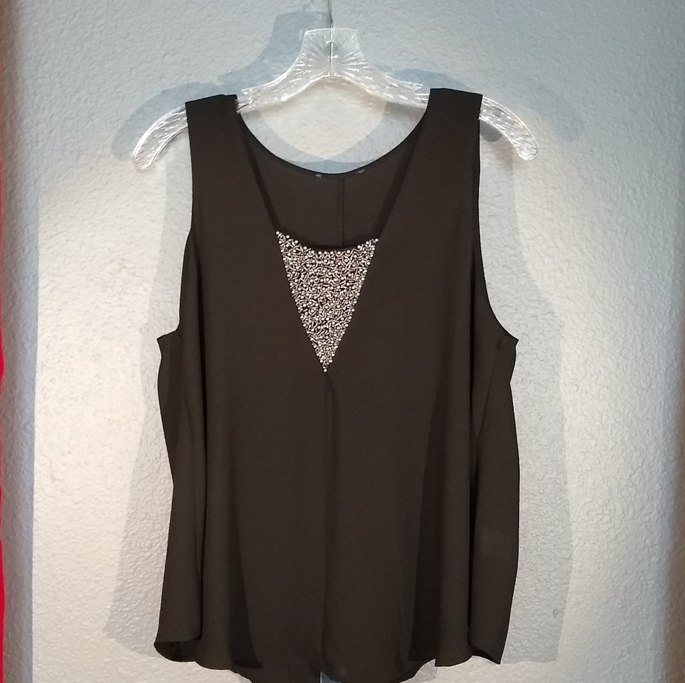 Nicely Made Sheer Dressy Tank with Gold Beading